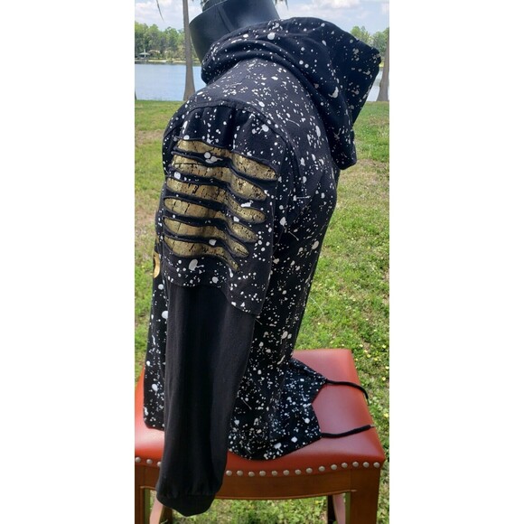CARBON BOY'S Large Black Hoodie w/Gold Indian Chief 100% Cotton Drawstring Tie - Picture 3 of 13